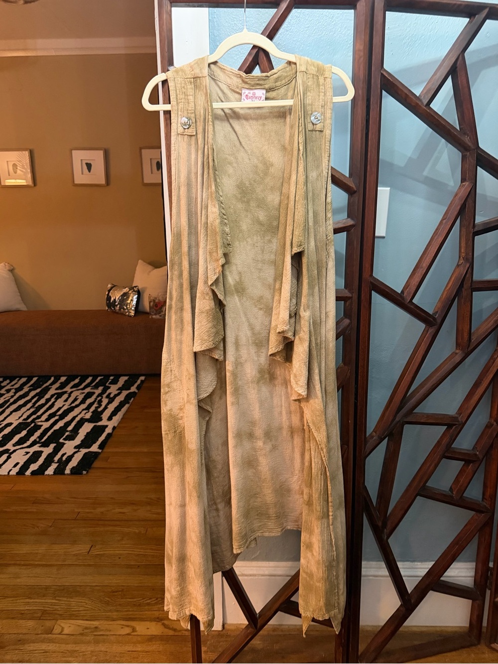 Vintage Tan Duster with Asymmetrical Hem